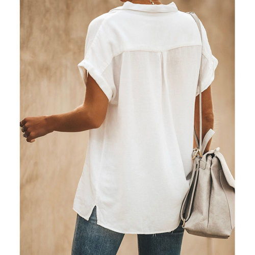 Stylish solid color V-neck loose short-sleeved T-shirt T恤女