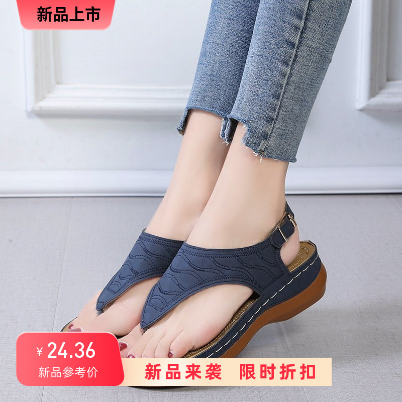 4142大码凉鞋女夏季新款坡跟夹