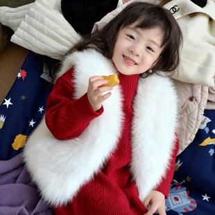 女童穿搭套装冬装韩版儿童时髦毛毛马甲宝宝中长款毛衣红色新年装