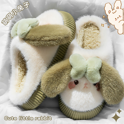 卡通大耳兔棉拖鞋2025秋冬季新款室内家居防滑保暖毛绒拖鞋冬女