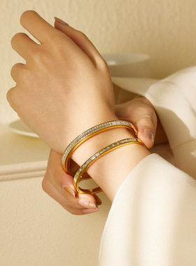 新款水晶方钻不锈钢手镯钛钢手环