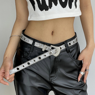 ins风皮带百搭装 夏季 饰潮 水钻细腰带辣妹小众设计感2024新款 美式