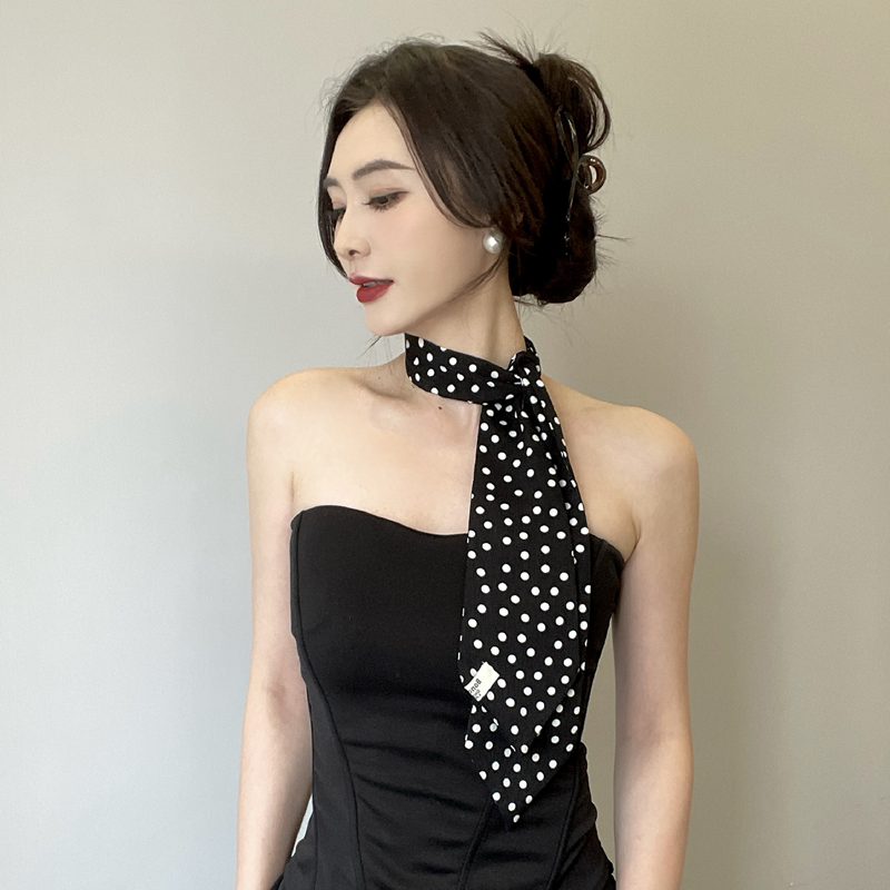 韩系长条波点丝巾女春秋新款