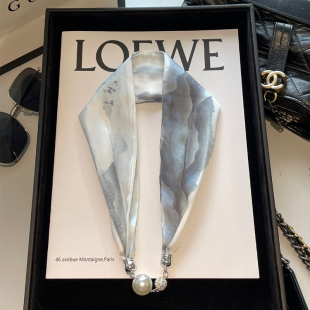 新款发带小丝巾磁吸扣珍珠项链领巾夏季懒人洋气时尚女高级感围巾