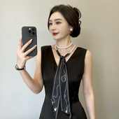 春夏季 饰女绑包丝带 珍珠丝巾项链领巾气质高级感懒人小众锁骨链装