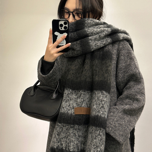 围巾女冬季纯色马海毛韩版百搭学生高级感加厚保暖围脖2025新款