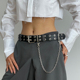 饰 黑色双排扣嘻哈潮流腰带金属链条装 全孔腰带女韩国ins 复古个性