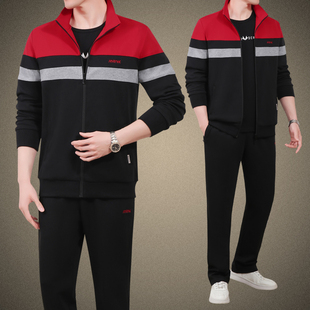 运动套装男士春秋季三件套2025新款中老年休闲服外套爸爸春装套装