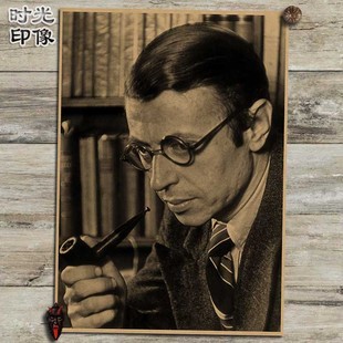 萨特 法国哲学家周边海报复古文艺牛皮纸装饰画挂画壁画画芯