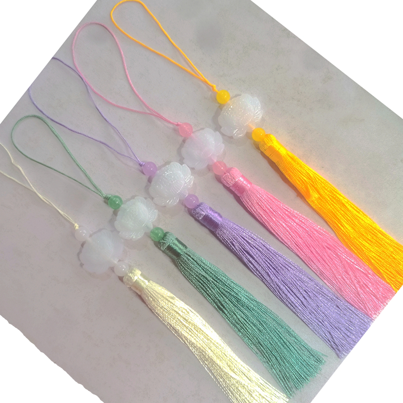 双面仿白玉莲花流苏穗子扇坠
