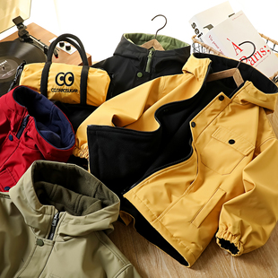 男女童加绒外套秋冬季2025新款中大童加厚男孩儿童装双面穿冲锋衣