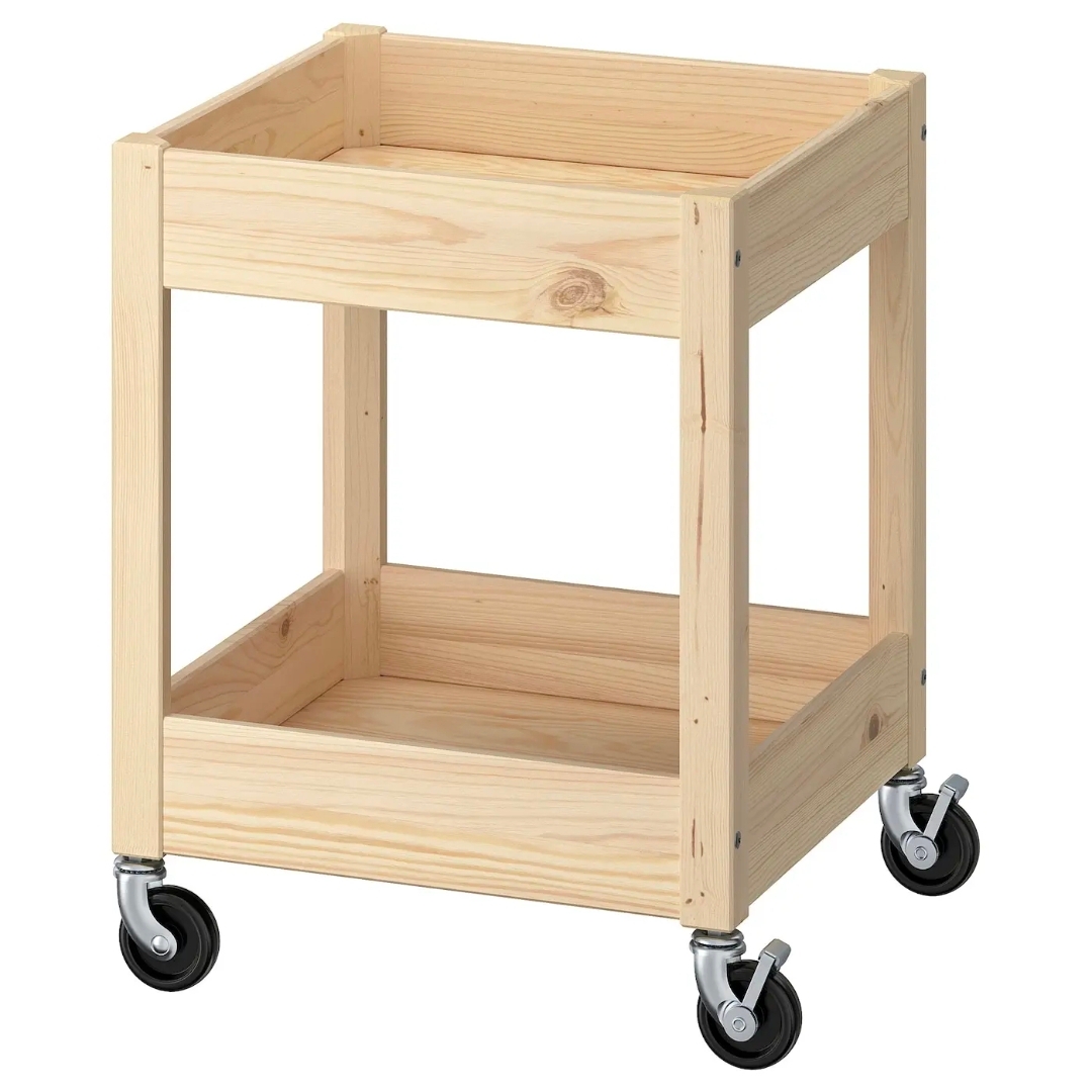 宜家代购劳胡特手推车松木推车厨房置物架小推车客厅带轮储物架