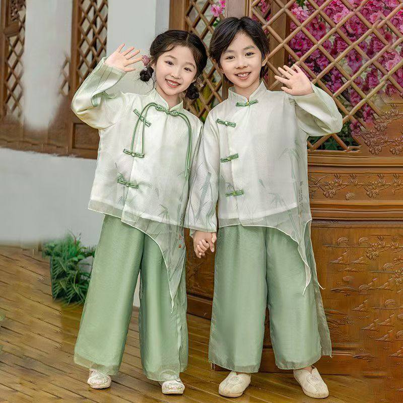 国学古风夏季儿童汉服书童超仙古装服学生民国风新中式六一演出服