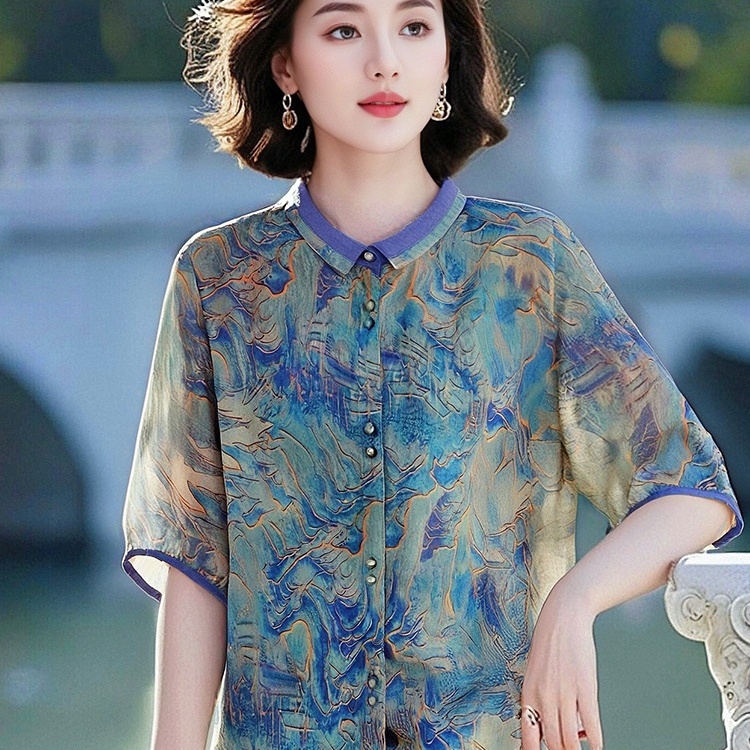 素雅订制原创品牌文艺清新撞色小翻领宽松遮肉衬衫2025新款上衣女