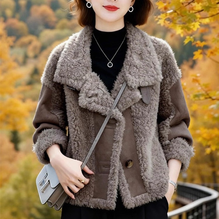 素雅订制女装原创品牌新款休闲时尚保暖颗粒绒仿羊羔毛皮草外套女