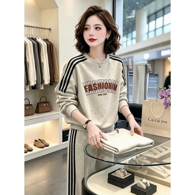 素雅订制女装原创品牌秋季气质休闲印花洋气舒适卫衣休闲卫裤套装