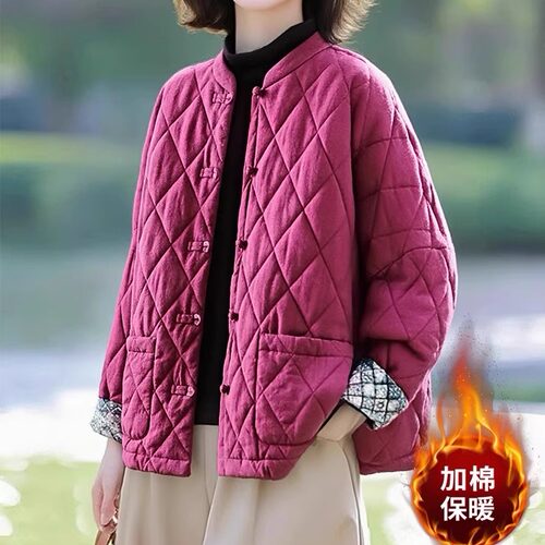 素雅订制女装原创品牌2025秋冬新款中国风菱格盘扣夹棉外套棉服女