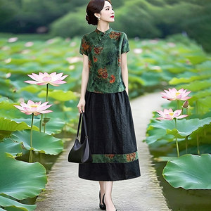 素雅订制女装原创品牌2026夏季时尚洋气国风收腰上衣半身裙两件套