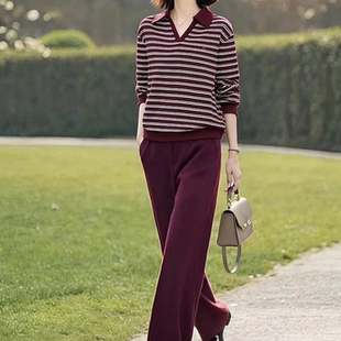套装 素雅订制女装 条纹卫衣松紧腰休闲裤 时尚 原创品牌2025秋冬新款