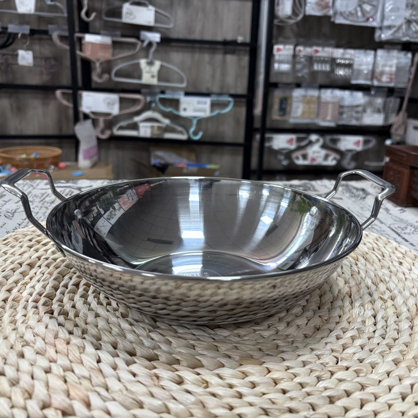 庆展方柄10寸加厚不锈钢干锅双耳火锅海鲜泡面锅拉面锅不粘锅户外
