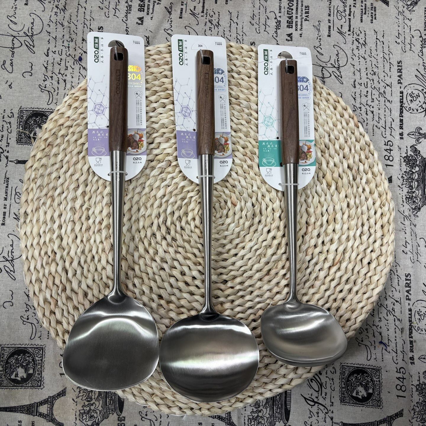 庆展胡桃木中式炒铲圆铲粥勺304不锈钢炒菜勺子家用长柄汤勺锅勺,厨房/烹饪用具,锅铲,淘宝优惠券,粉丝福利购,淘宝优惠卷