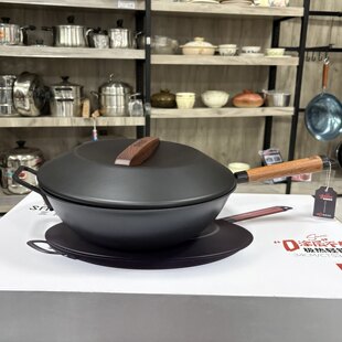 三禾正品极热纯铁炒锅无涂层家用窒氮轻铁锅精铁炒菜锅燃气灶专用