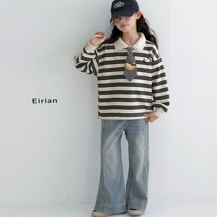 女童春装卫衣2026新款洋气儿童条纹POLO领学院风女孩休闲长袖上衣