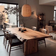 原木大板会议桌美式办公桌子实木长条桌侘寂风餐桌大板泡茶桌茶台