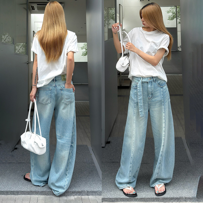 Twelve Square87502天丝麻牛仔弯刀裤2026春夏新品垂坠抗皱阔腿裤