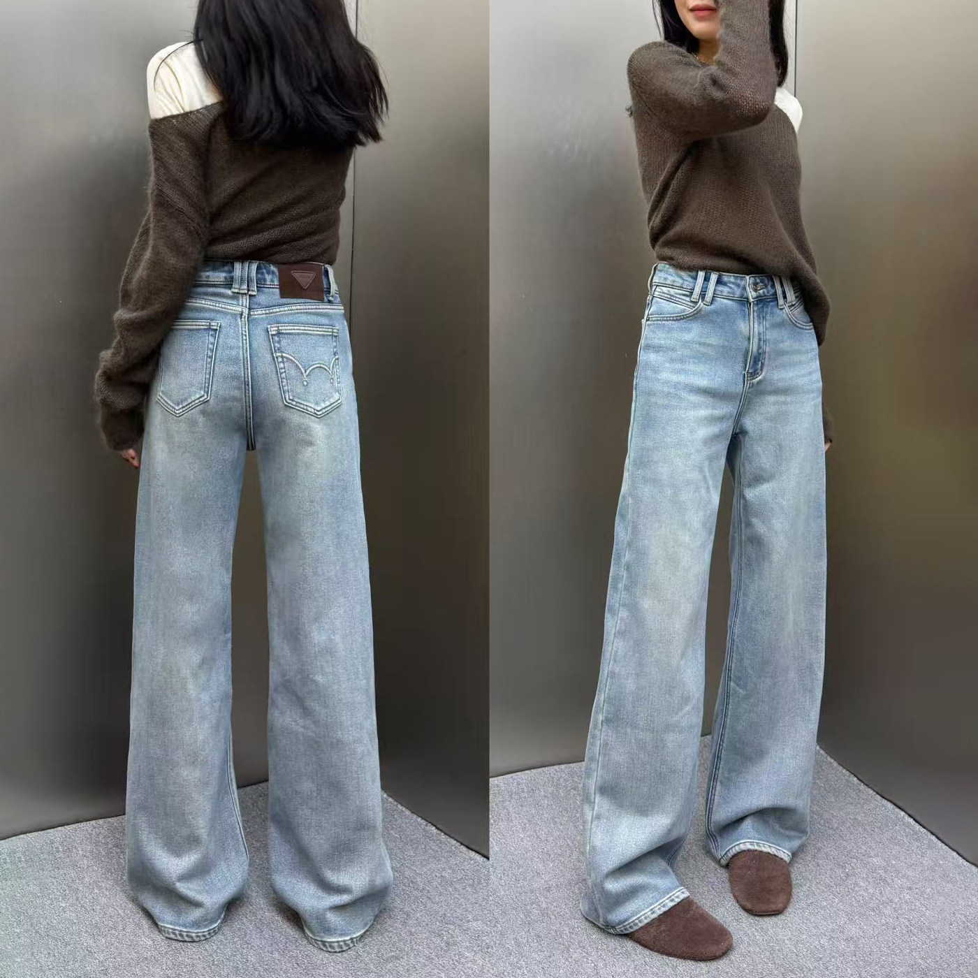 炫吾复古蓝加绒窄版阔腿牛仔裤女2025冬款新款德容宽松直筒拖地裤,女装/女士精品,牛仔裤,淘宝优惠券,粉丝福利购,淘宝优惠卷