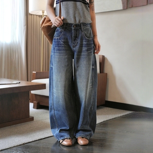 立体剪裁阔腿镰刀裤 女早秋新款 十二平方复古蓝弯刀牛仔裤 显瘦神裤