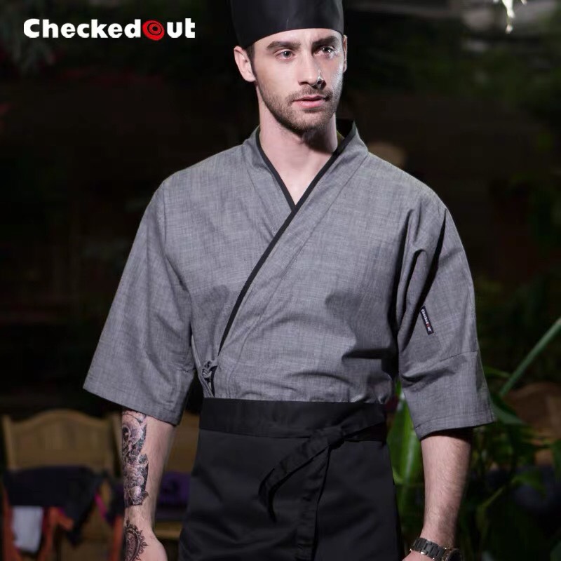 短袖日式料理工作服厨房寿司餐厅后厨上衣厨师工作服男士中袖夏季