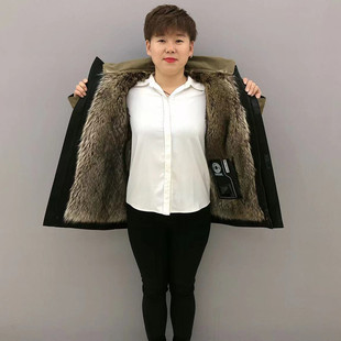 连帽美洲貉整皮内胆可拆卸韩版 派克王长袖 真皮草加厚外套 短款 男士