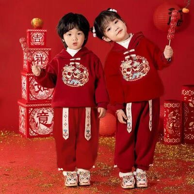 秋冬加厚男女童汉服卫衣两件套