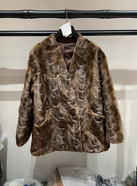 欧洲站秋季V领水貂毛女皮草外套