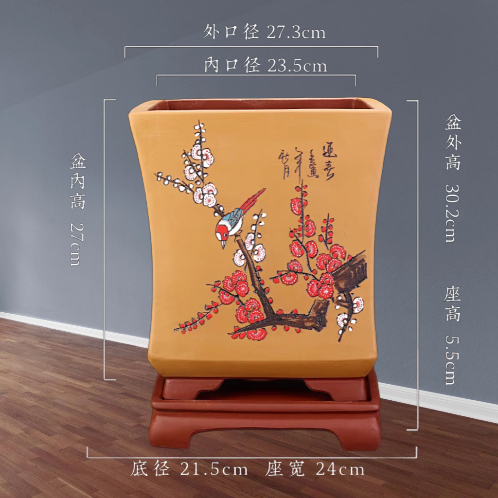 精品紫砂花盆四方六方挴花君子兰阳台高档精品代托点彩陶瓷盆景盆