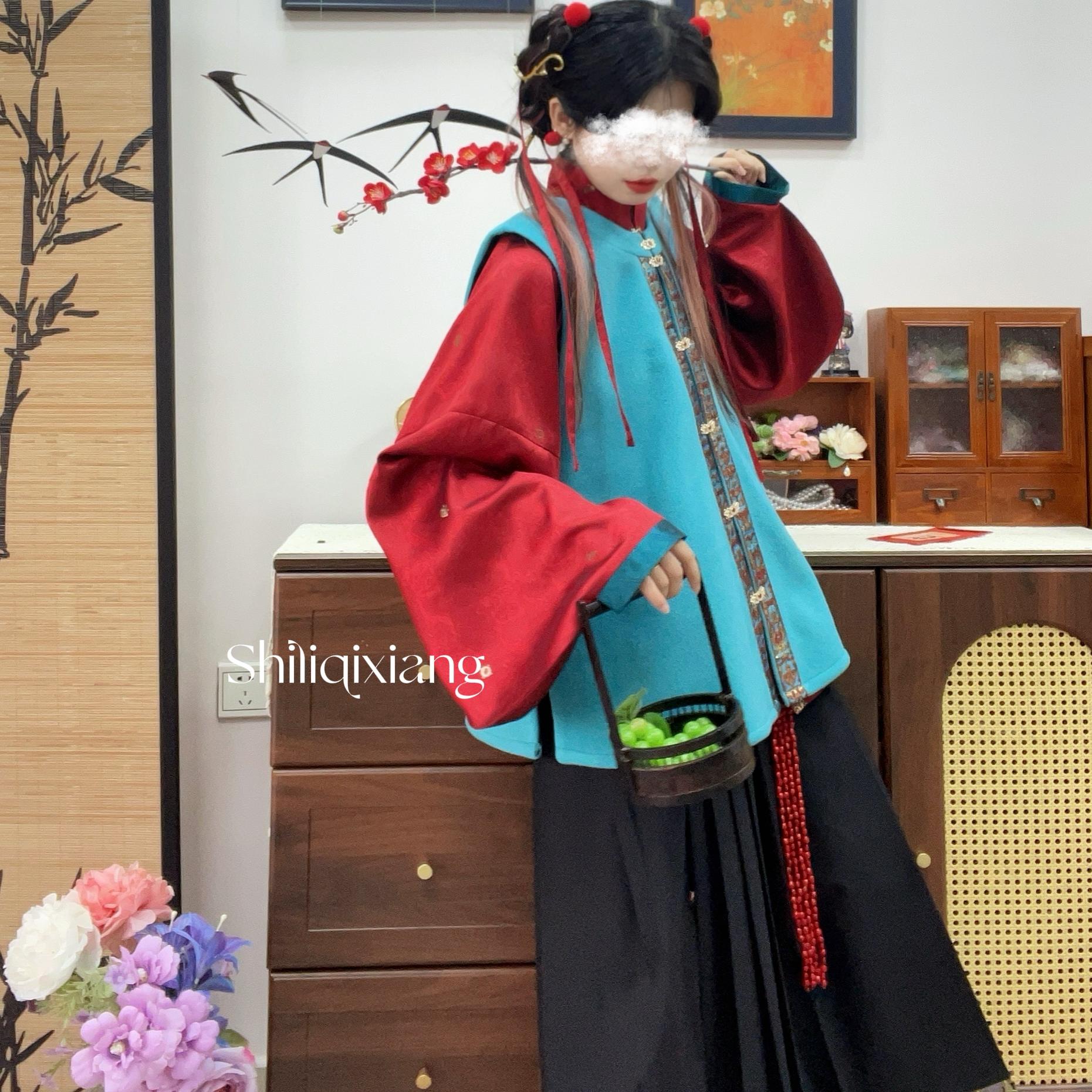 立领对襟琵琶袖毛呢比甲改良汉服