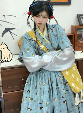 十里七巷 猫猫汇 明制猫咪贴里半袖可叠穿汉元素改良汉服两件套装