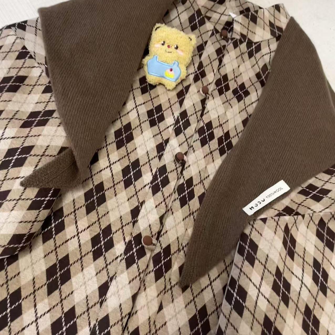 明制弓袋袖格纹短衫国风汉服上衣