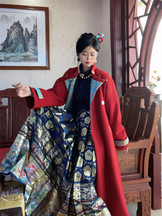 十里七巷 素汉服呢大衣立领对襟马面裙 朝颜改良秋冬圆领袍汉元