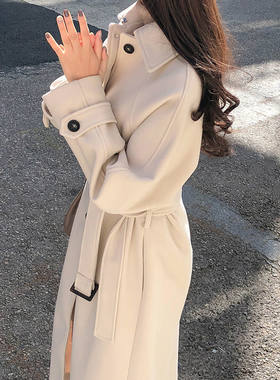 夹棉加厚洋气冬季新款韩版中长款宽松显瘦毛呢外套女秋呢子大衣