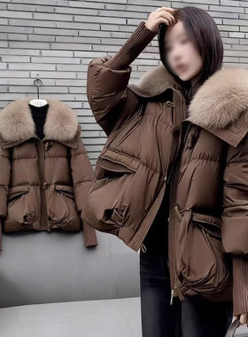 ins新短款羽绒棉衣女装大毛翻领冬季韩系宽松加厚棉袄面包服外套