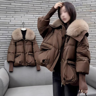 ins新短款羽绒棉衣女装大毛翻领冬季韩系宽松加厚棉袄面包服外套