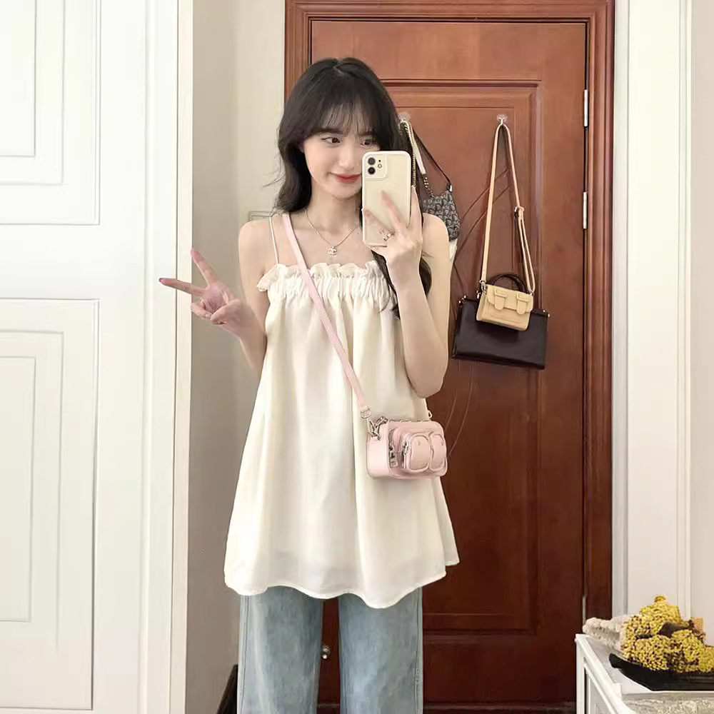甜欲一字肩无袖露肩穿搭2025夏季女装宽松辣妹小吊带背心抹胸上衣