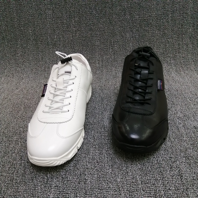 工厂断码真皮外贸 2019春新款牛皮透气运动潮鞋圆头软平底男单