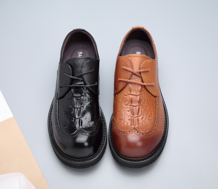 真皮2019新款男士厚底大头皮鞋男真皮宽版圆头男鞋商务正装宽头鞋