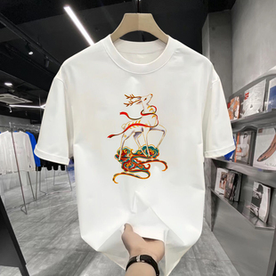 敦煌元素t恤男中国神话九色鹿短袖联名周边藏族服装传统文化衣服