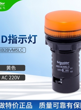 施耐德LED按钮指示灯 XB2BVM5LC黄色信号灯22mm AC220V一体式