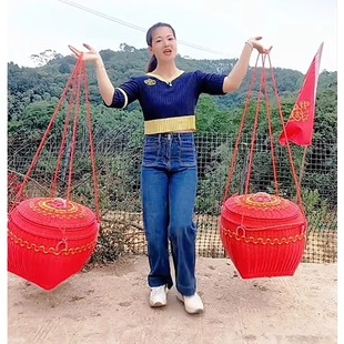 装鸡蛋的箩筐稻谷箩筐藤编搬家大号拜神手工扁担一对结婚家用带盖