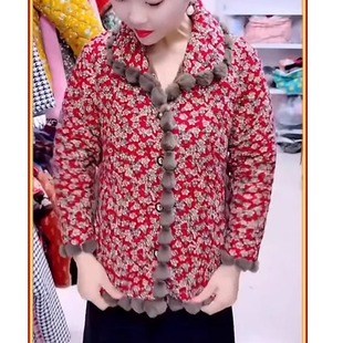 新款冬装妈妈休闲碎花百搭款加厚款民族风棉服秋冬季唐装老人棉衣